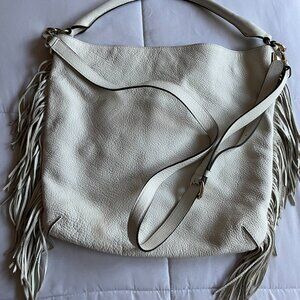Rebecca Minkoff White Leather Fringe Purse Large Hobo